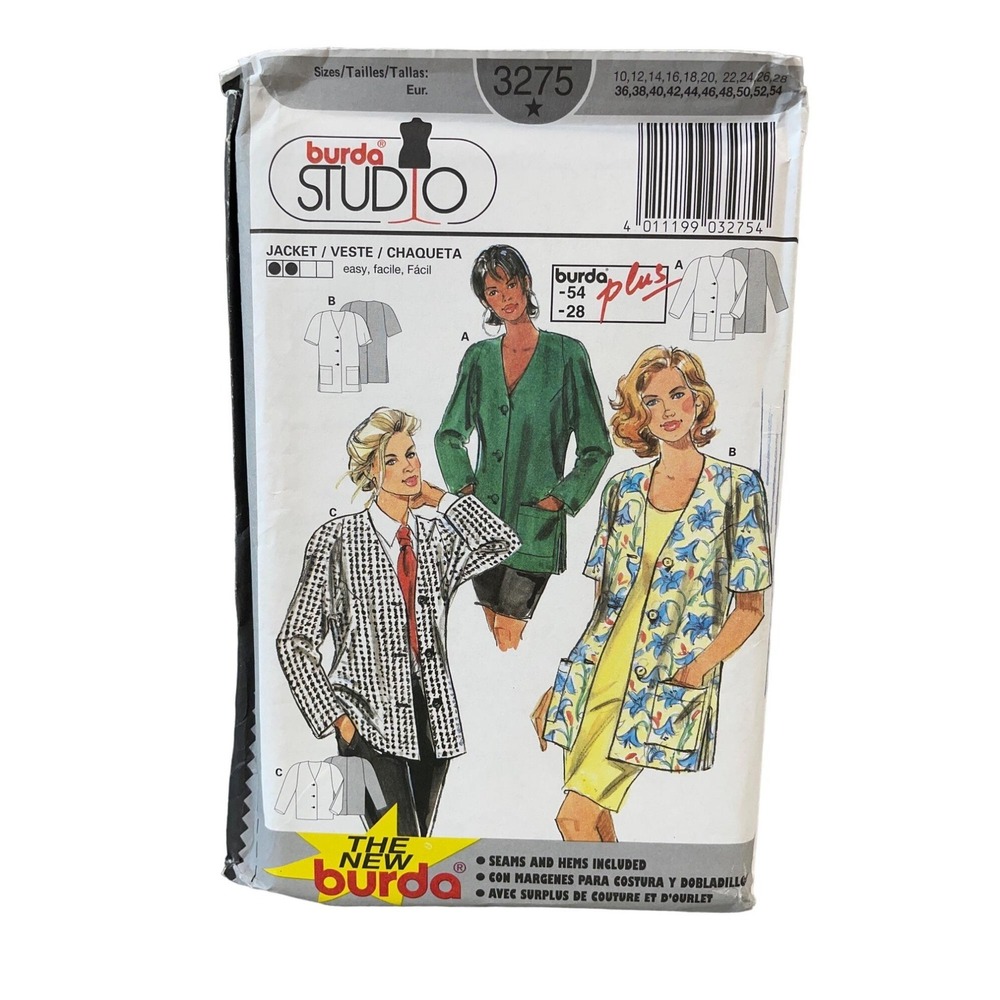 Burda Sewing Pattern 3275 Coat Jacket Veste Chaqueta Misses Size 10-28